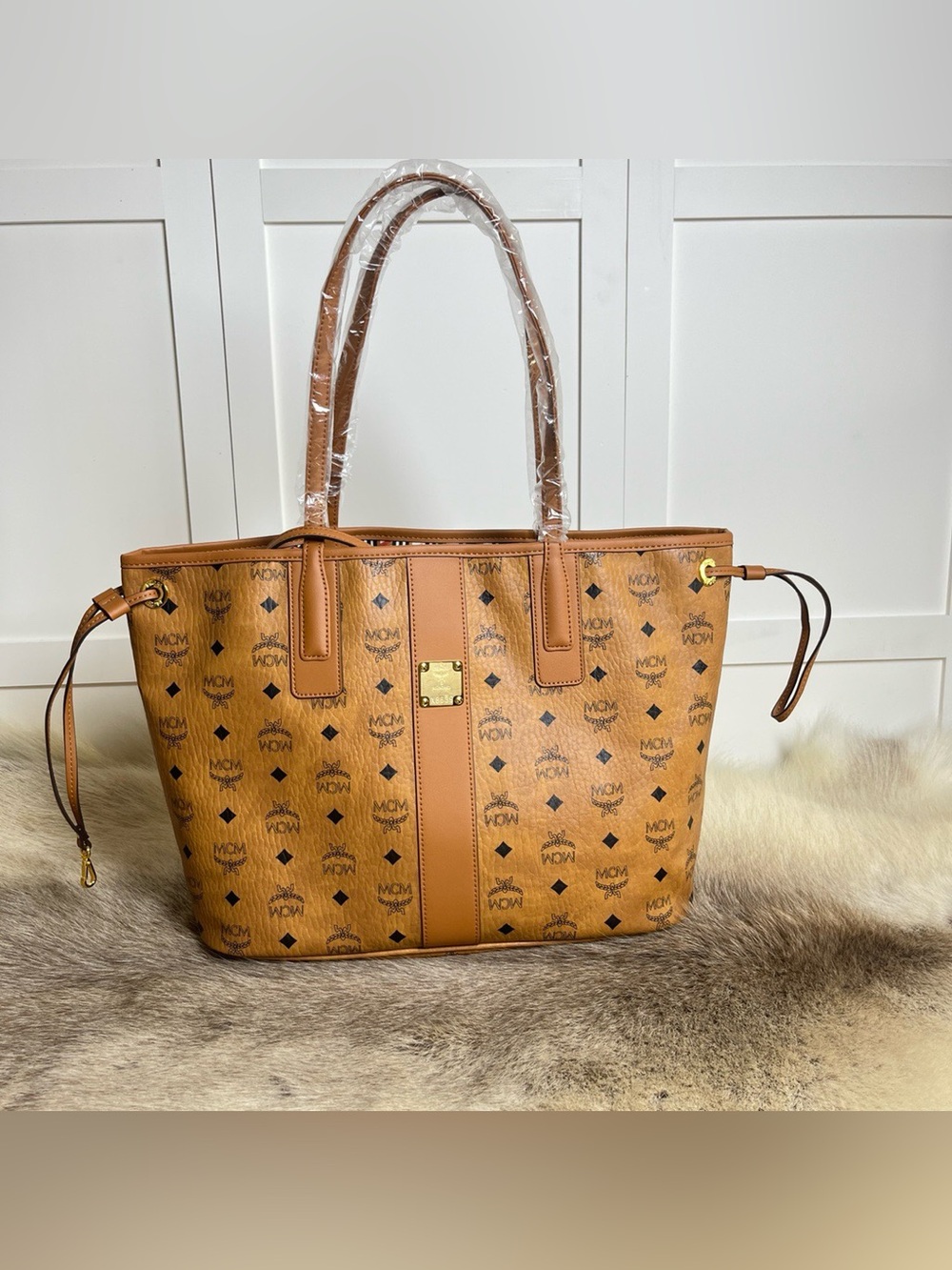 MCM Visetos Cognac Large Tote Shoulder Bag